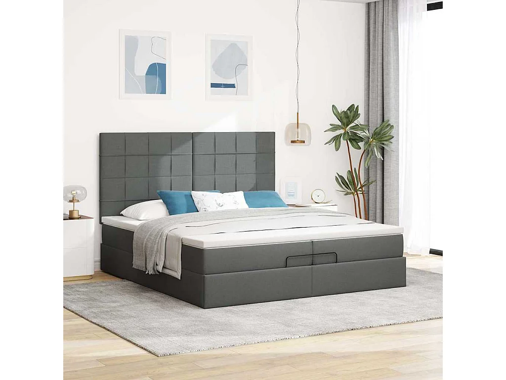 Struttura Letto Pouf con Materassi 200x200 cm in Tessuto