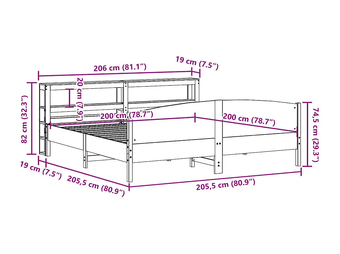 Cadre de lit sans matelas 200x200 cm bois massif de pin