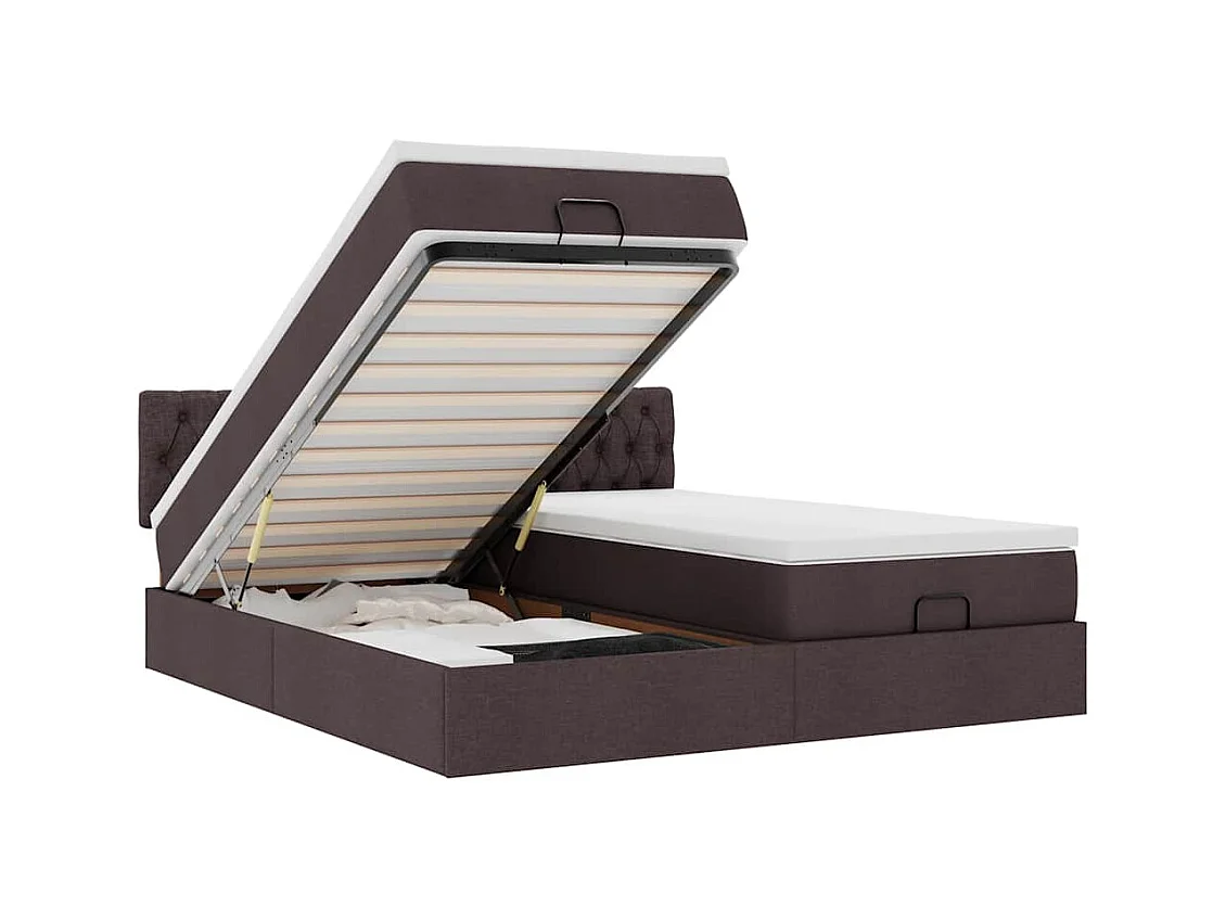 Cadre de lit ottoman avec matelas marron foncé 200x200 cm tissu