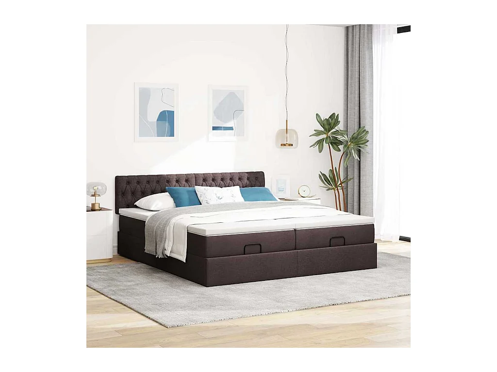 Cadre de lit ottoman avec matelas marron foncé 200x200 cm tissu