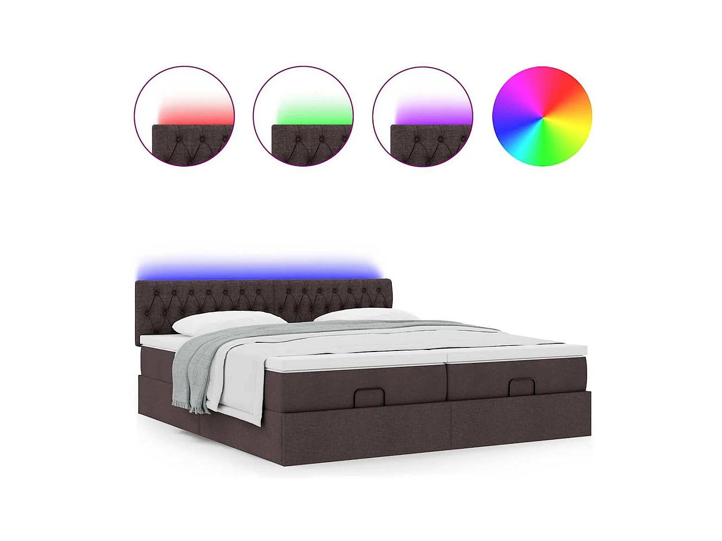 Cadre de lit ottoman avec matelas marron foncé 200x200 cm tissu