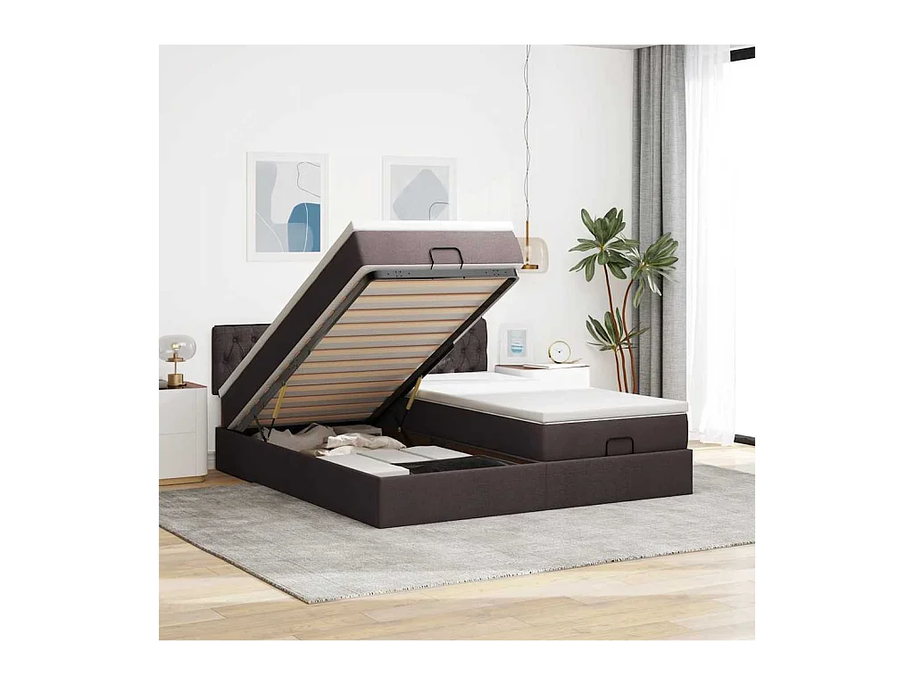 Ottoman bed met matrassen en LED's 200x200cm stof donkerbruin