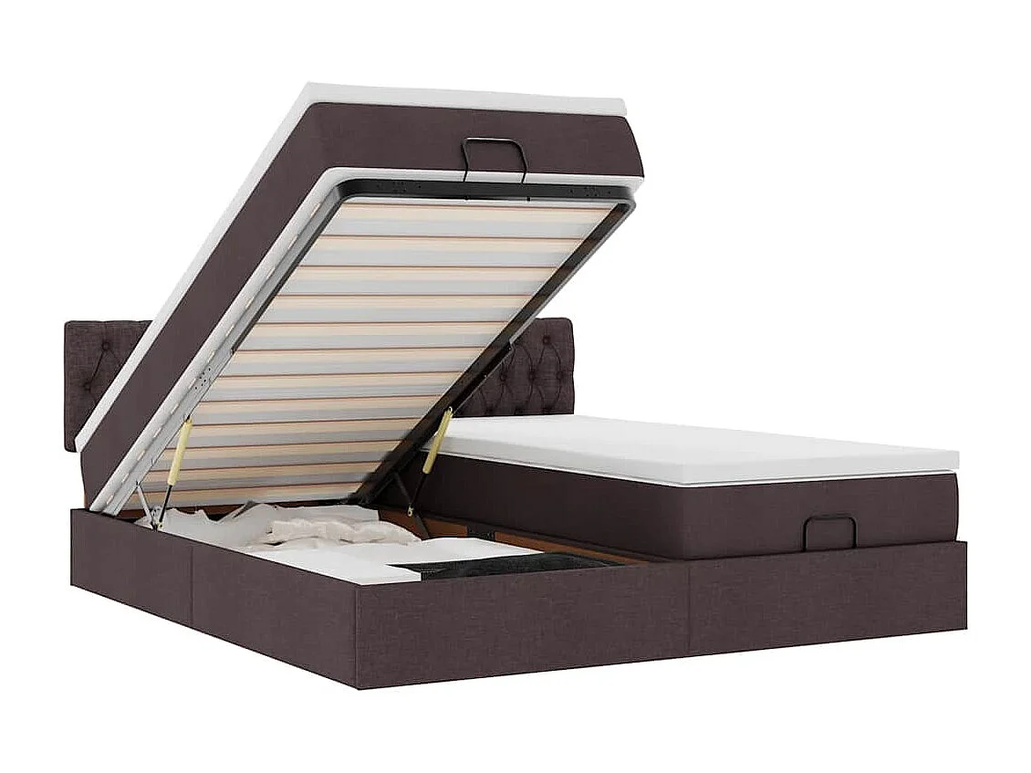 Cadre de lit ottoman avec matelas marron foncé 200x200 cm tissu