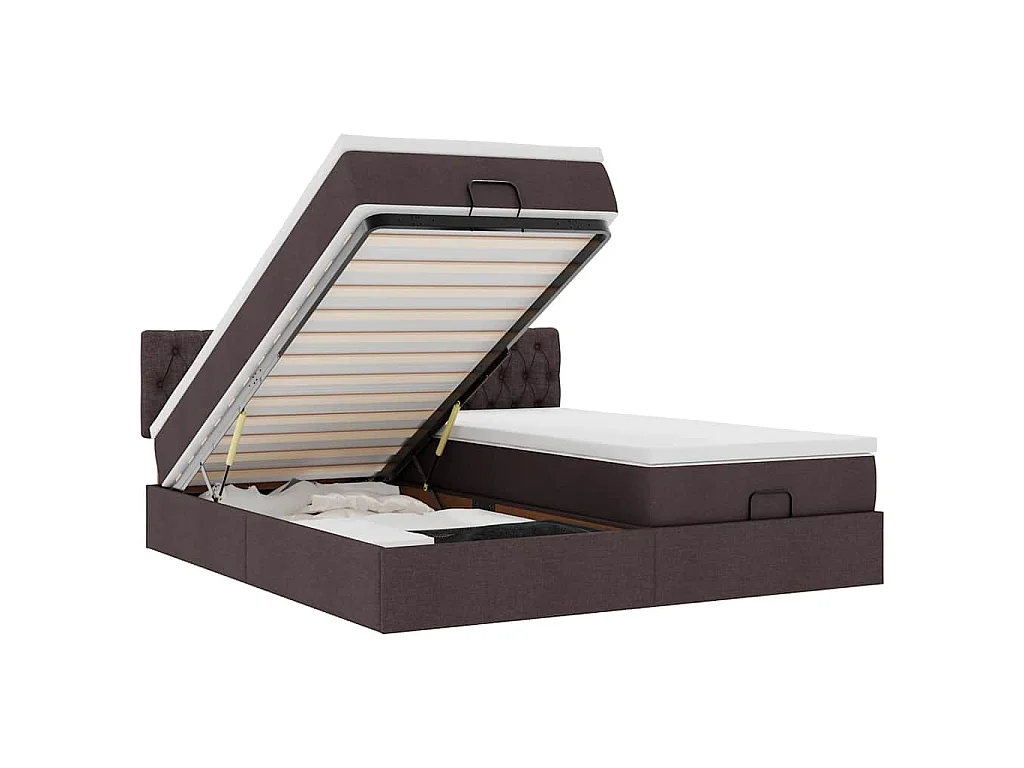 Ottoman-Bett mit Matratzen & LEDs Dunkelbraun 200x200 cm Stoff