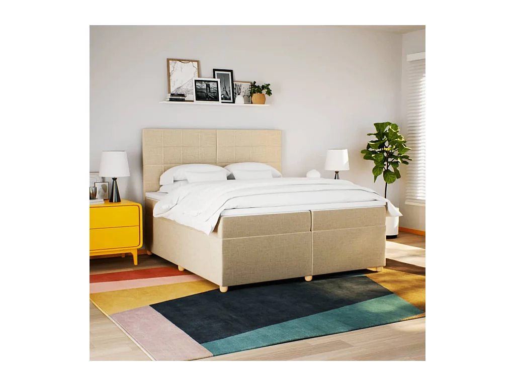 Sommier à lattes de lit avec matelas Crème 200x200 cm Tissu