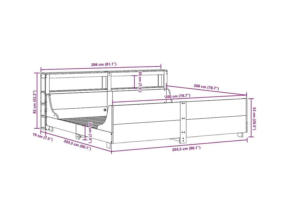 Cadre de lit sans matelas 200x200 cm bois massif de pin