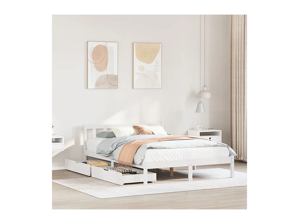 Cadre de lit sans matelas blanc 150x200 cm bois de pin massif