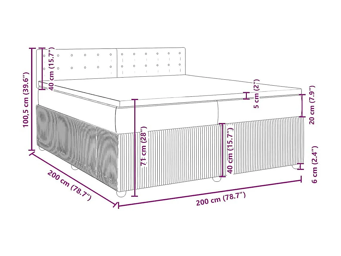 Cama box spring con colchón tela marrón oscuro 200x200 cm