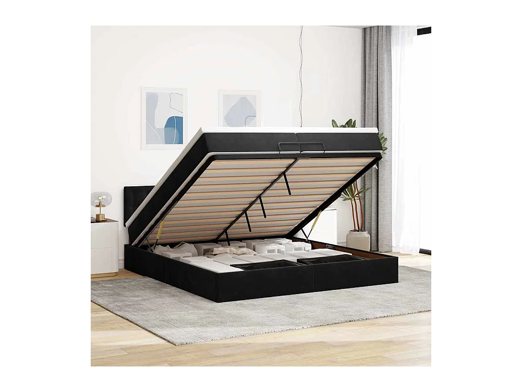 Cadre de lit ottoman avec matelas noir 200x200 cm velours