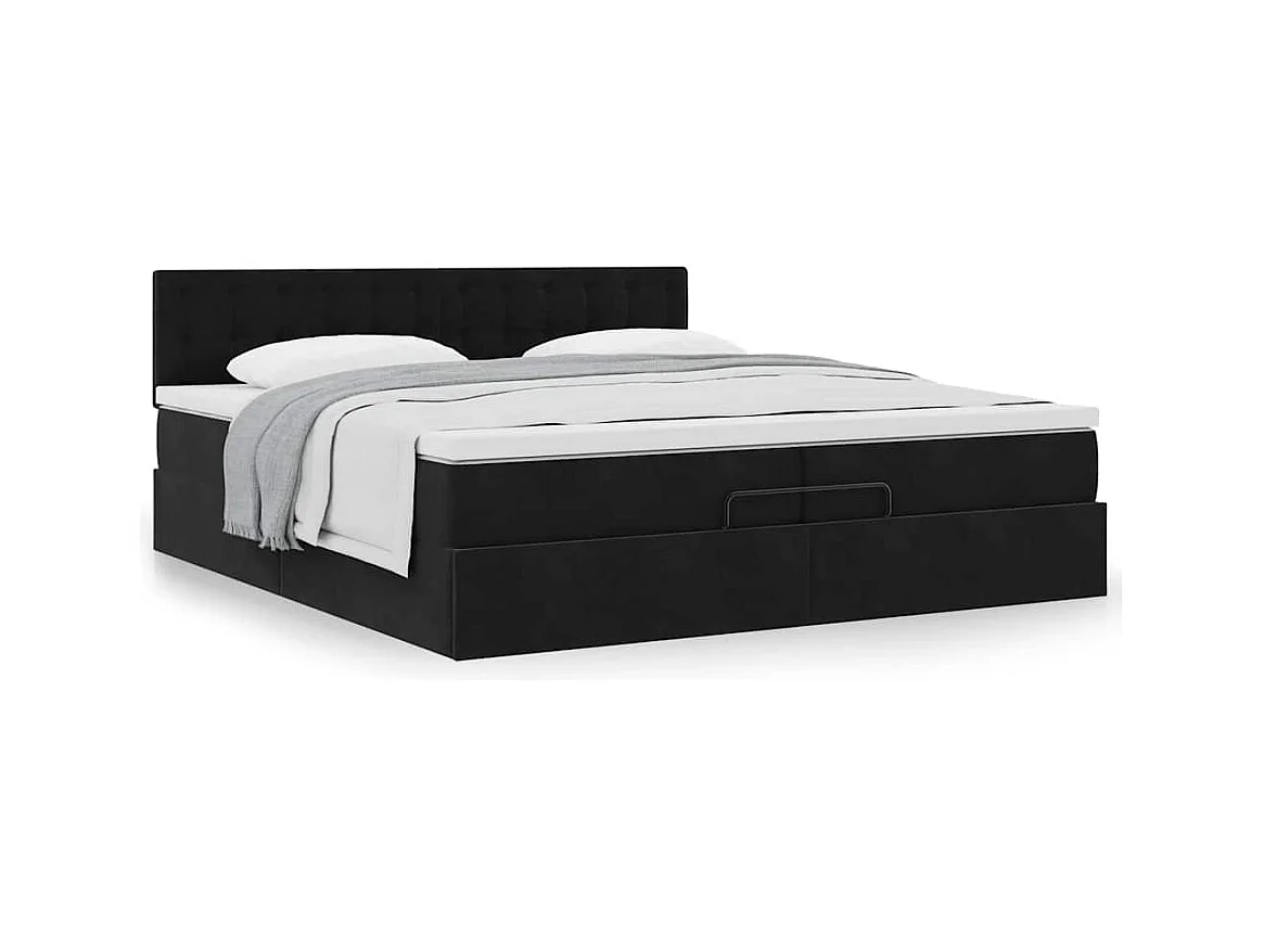 Cadre de lit ottoman avec matelas noir 200x200 cm velours
