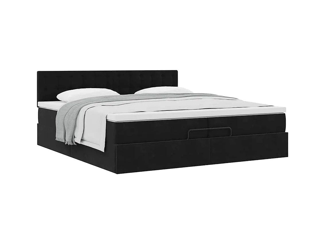 Cadre de lit ottoman avec matelas noir 200x200 cm velours
