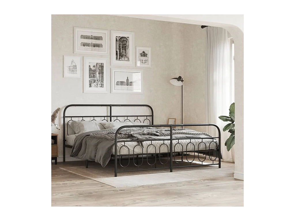 Giroletto con Testiera e Pediera Metallo Nero 193x203 cm