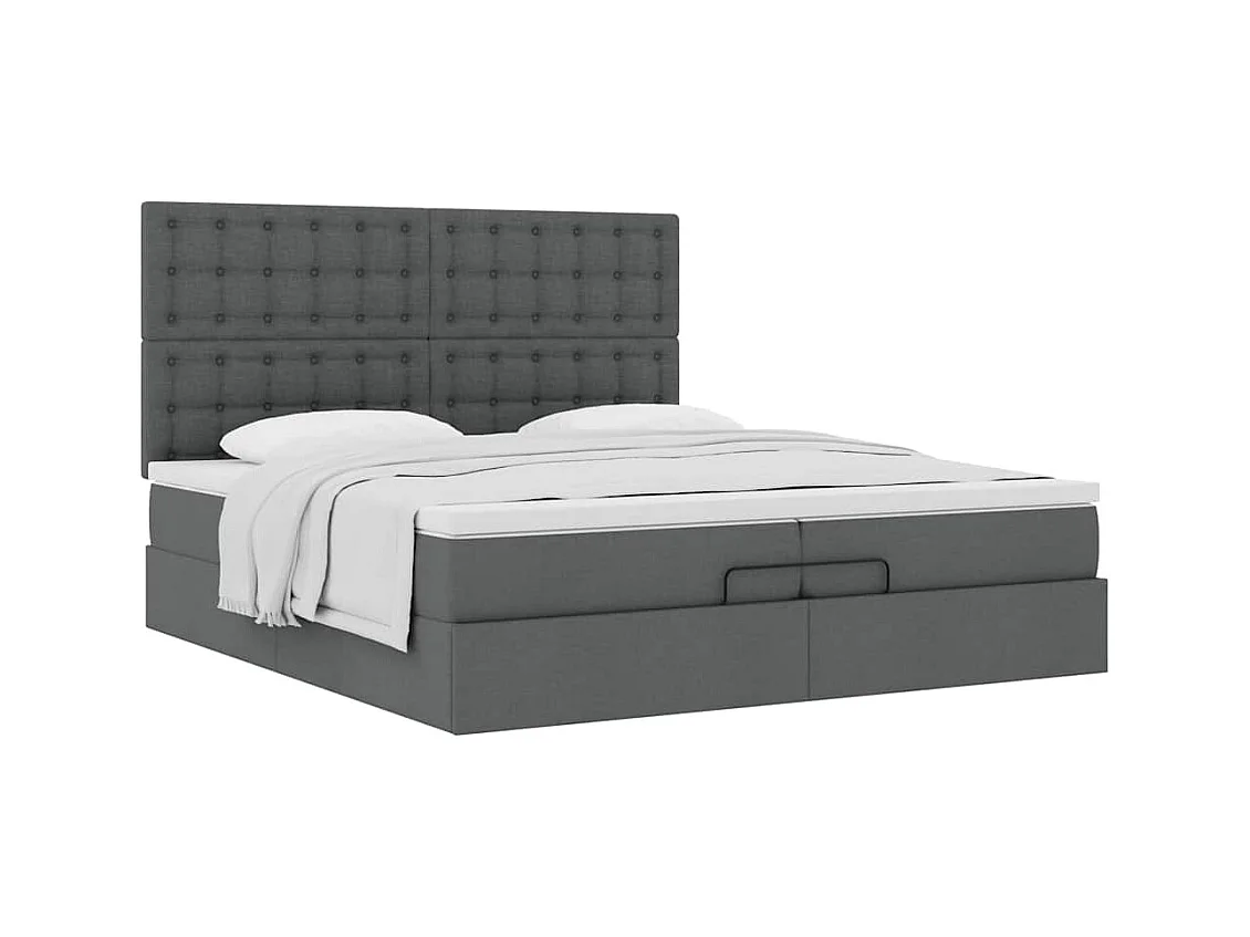 Cadre de lit ottoman avec matelas gris foncé 200x200cm tissu