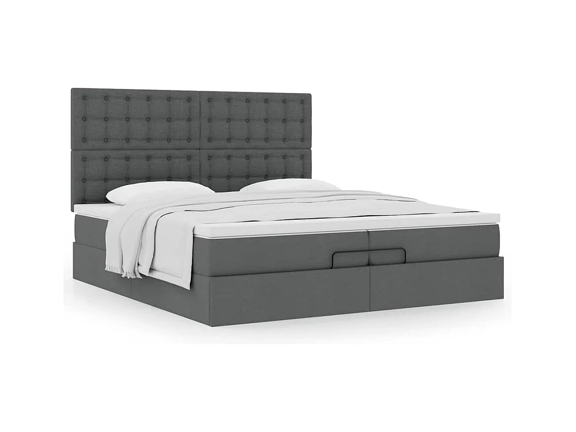 Cadre de lit ottoman avec matelas gris foncé 200x200cm tissu