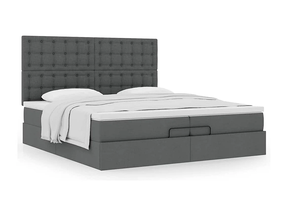 Cadre de lit ottoman avec matelas gris foncé 200x200cm tissu
