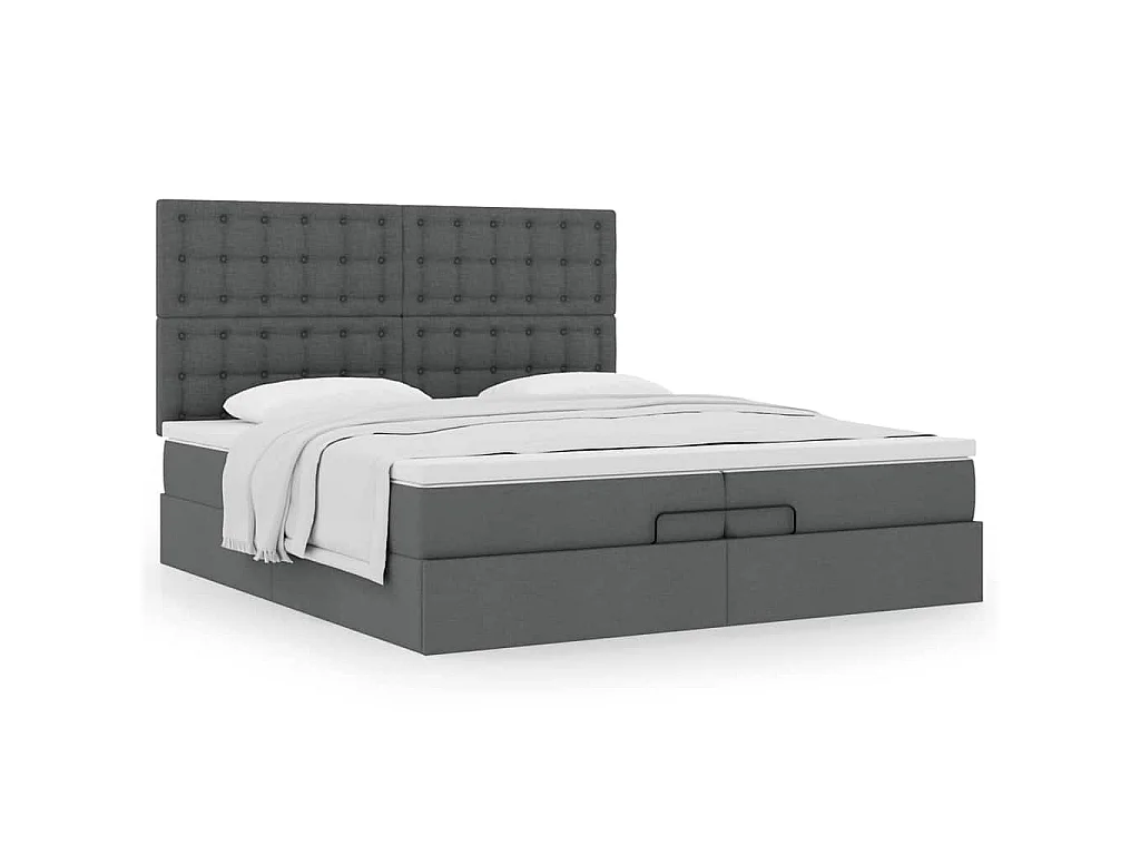 Estrutura de cama otomana com colchões tecido cinzento escuro