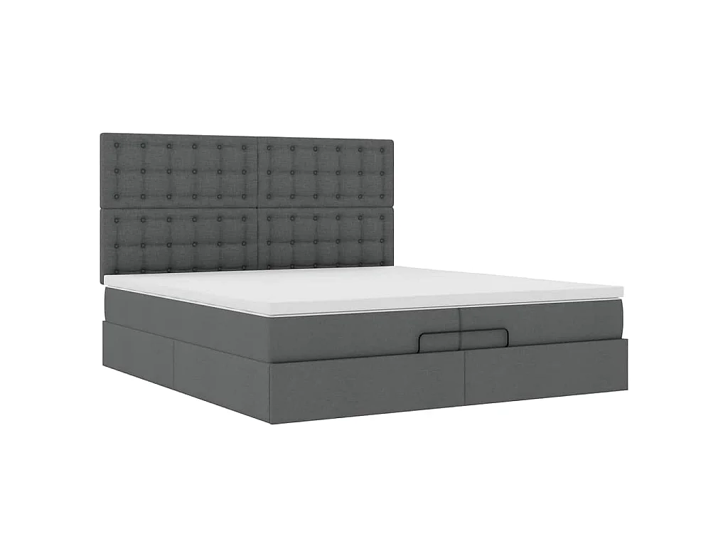 Estrutura de cama otomana com colchões tecido cinzento escuro