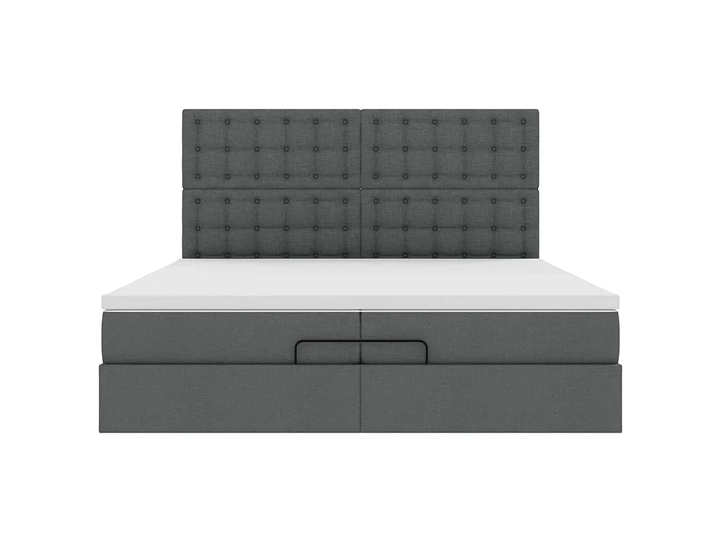 Estrutura de cama otomana com colchões tecido cinzento escuro
