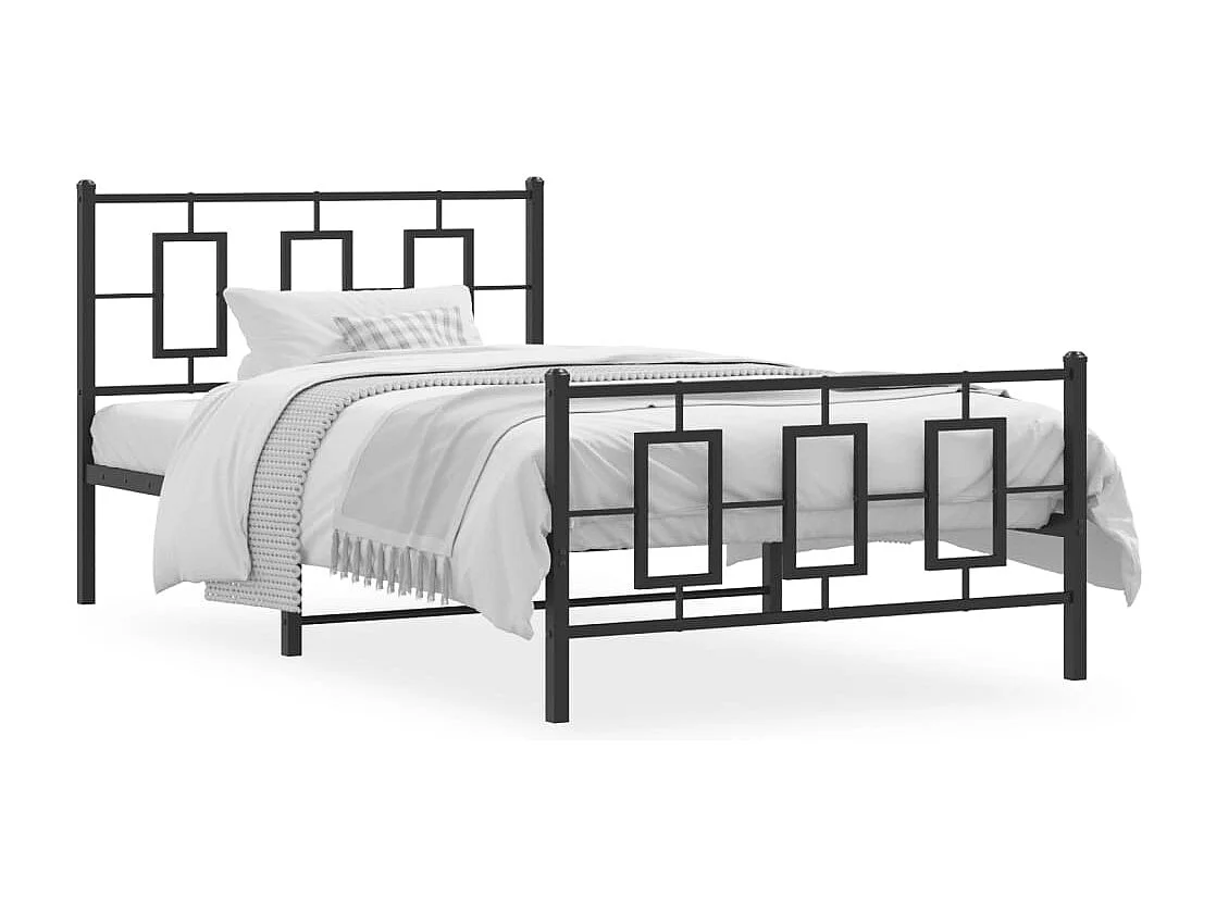 Cadre de lit métal sans matelas avec pied de lit noir 107x203cm