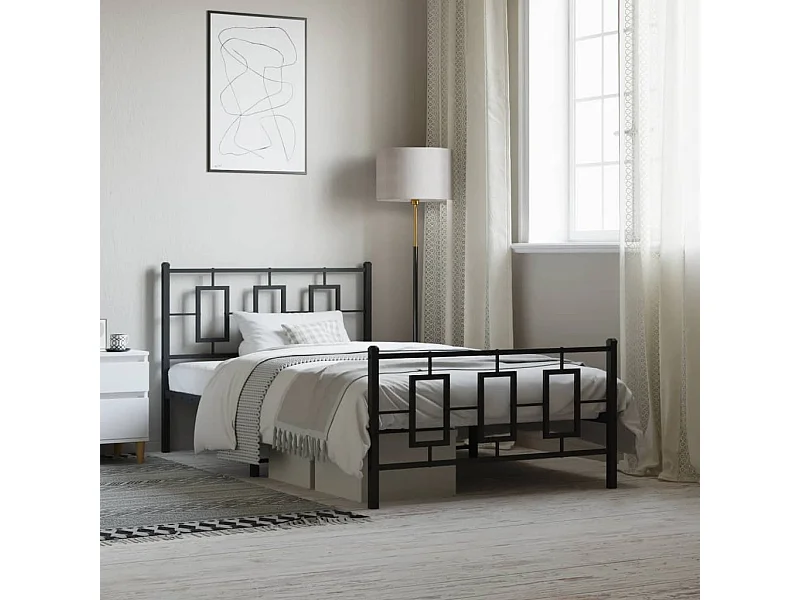 Giroletto con Testiera e Pediera Metallo Nero 107x203 cm