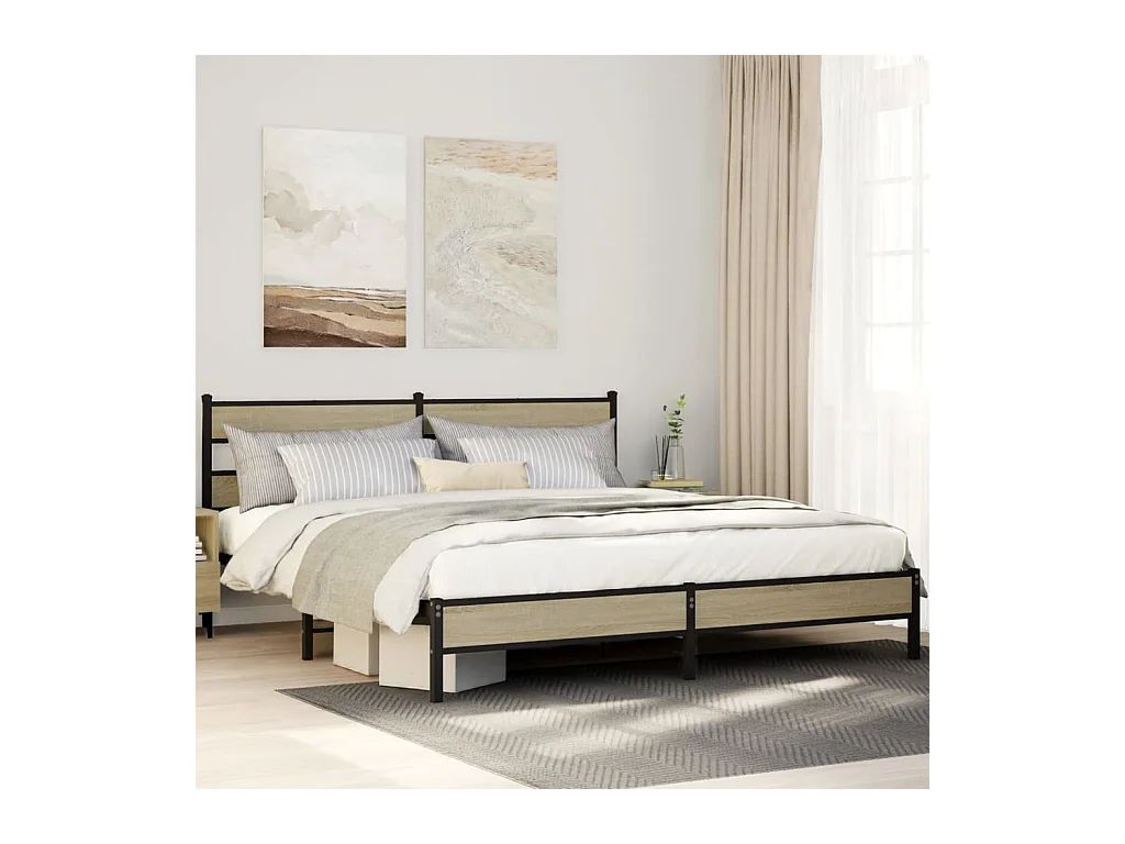 Metallbett ohne Matratze Sonoma-Eiche 193x203 cm