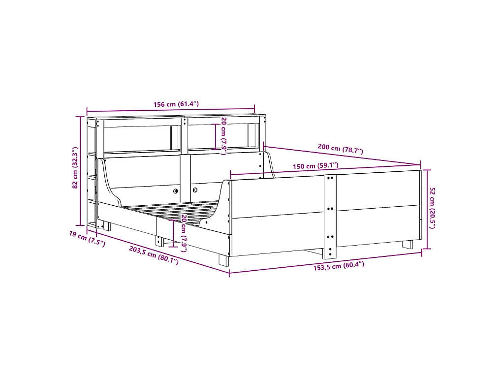 Bedframe zonder matras massief grenenhout wasbruin 150x200 cm