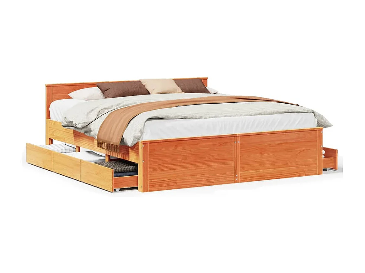 Cama sin colchón con cabecero madera de pino marrón 200x200 cm