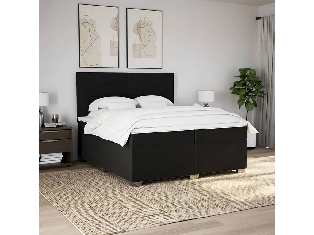 Cama box spring con colchón tela negro 200x200 cm
