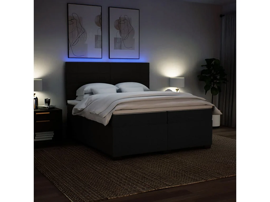 Cama box spring con colchón tela negro 200x200 cm