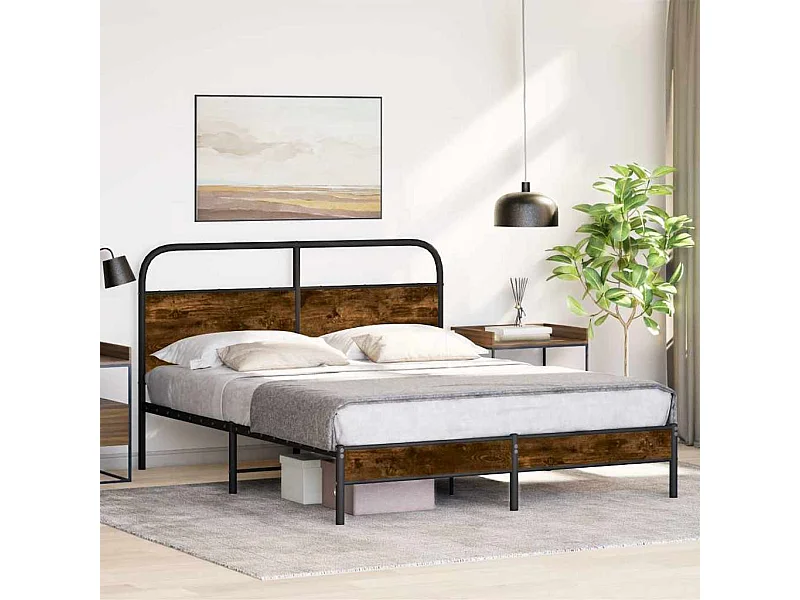 Cadre de lit sans matelas 150x200 cm chêne fumé bois ingénierie