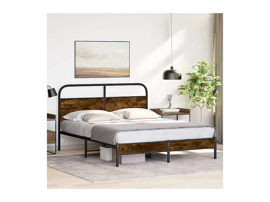Cadre de lit sans matelas 150x200 cm chêne fumé bois ingénierie