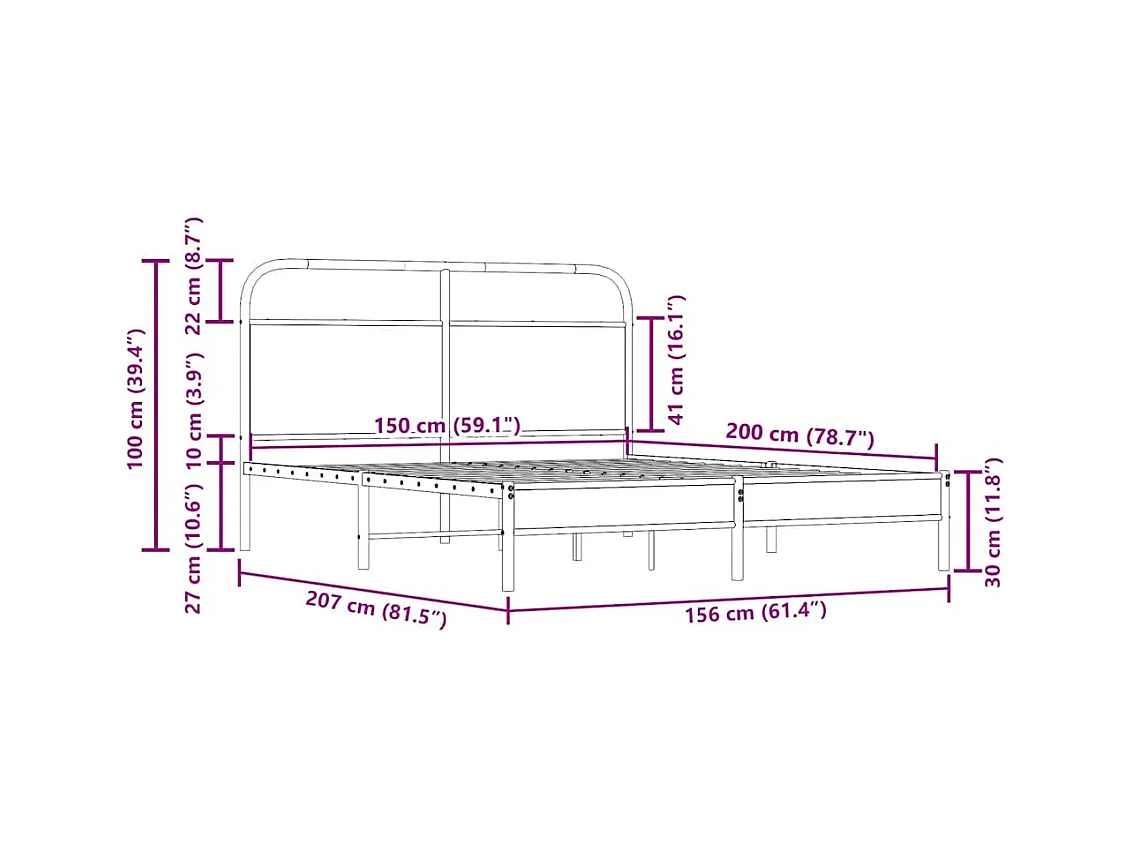 Cadre de lit sans matelas 150x200 cm chêne fumé bois ingénierie
