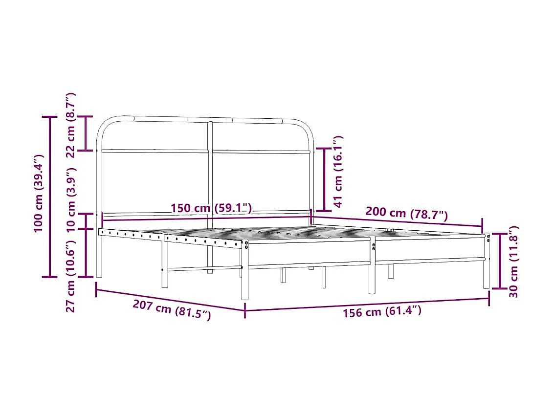 Cadre de lit sans matelas 150x200 cm chêne fumé bois ingénierie