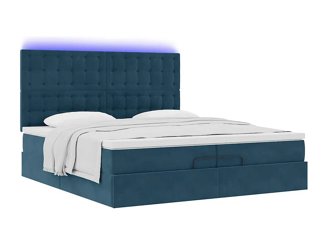 Bed poef met matrassen en leds 200x200 cm fluweel donkerblauw