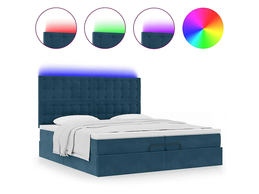 Bed poef met matrassen en leds 200x200 cm fluweel donkerblauw