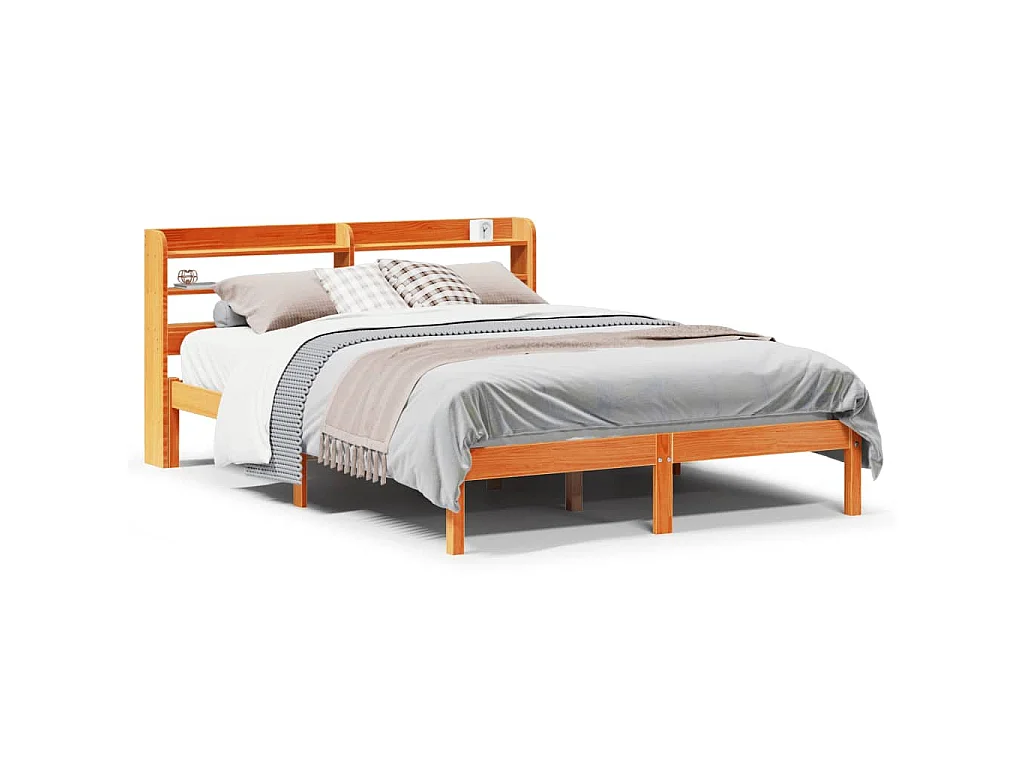 Estrutura cama c/ cabeceira 150x200cm pinho maciço castanho-mel