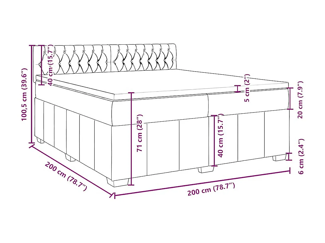 Giroletto a Molle con Materasso Nero 200x200 cm in Tessuto
