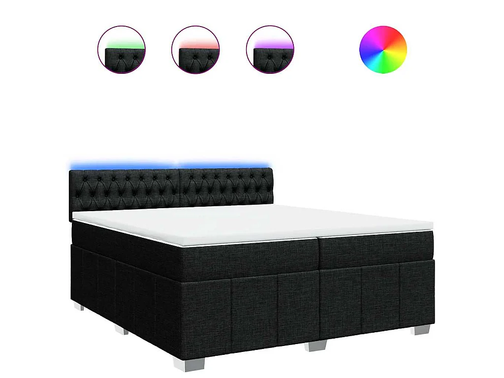 Cama box spring con colchón tela negro 200x200 cm