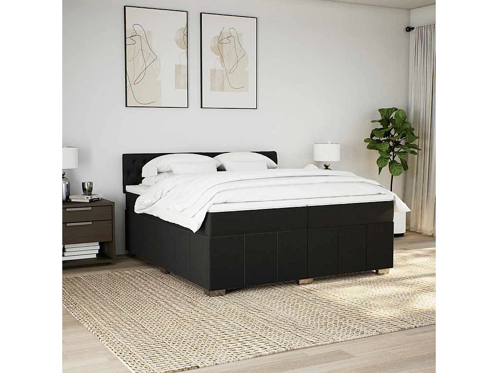 Cama box spring con colchón tela negro 200x200 cm