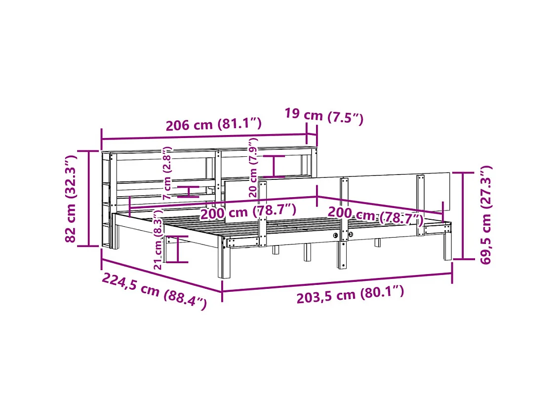 Cadre de lit avec tête de lit sans matelas 200x200 cm