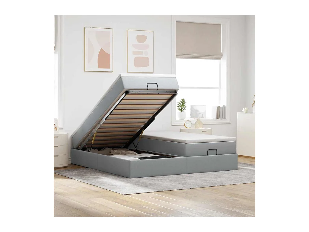 Struttura Letto Pouf con Materassi 200x200 cm in Tessuto