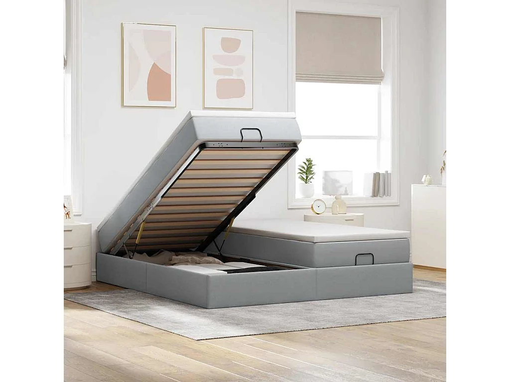 Ottoman bed met matrassen 200x200cm stof lichtgrijs