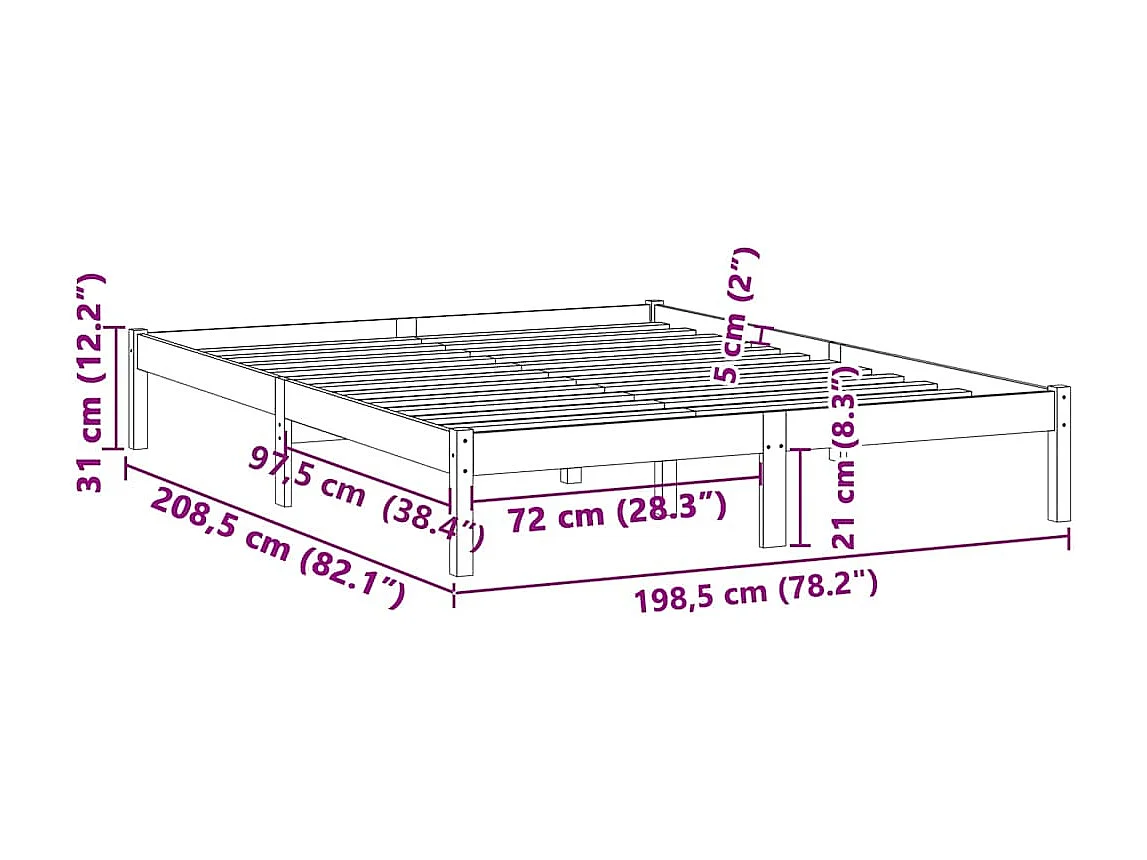 Cadre de lit sans matelas 193x203 cm bois massif de pin