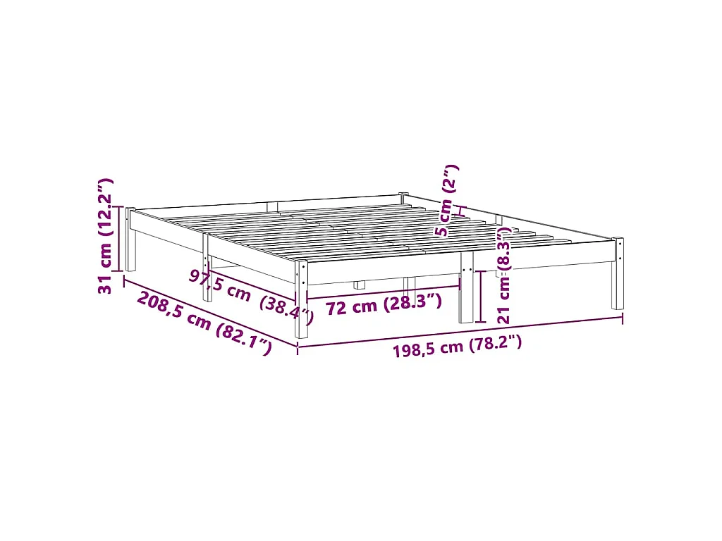 Cadre de lit sans matelas 193x203 cm bois massif de pin