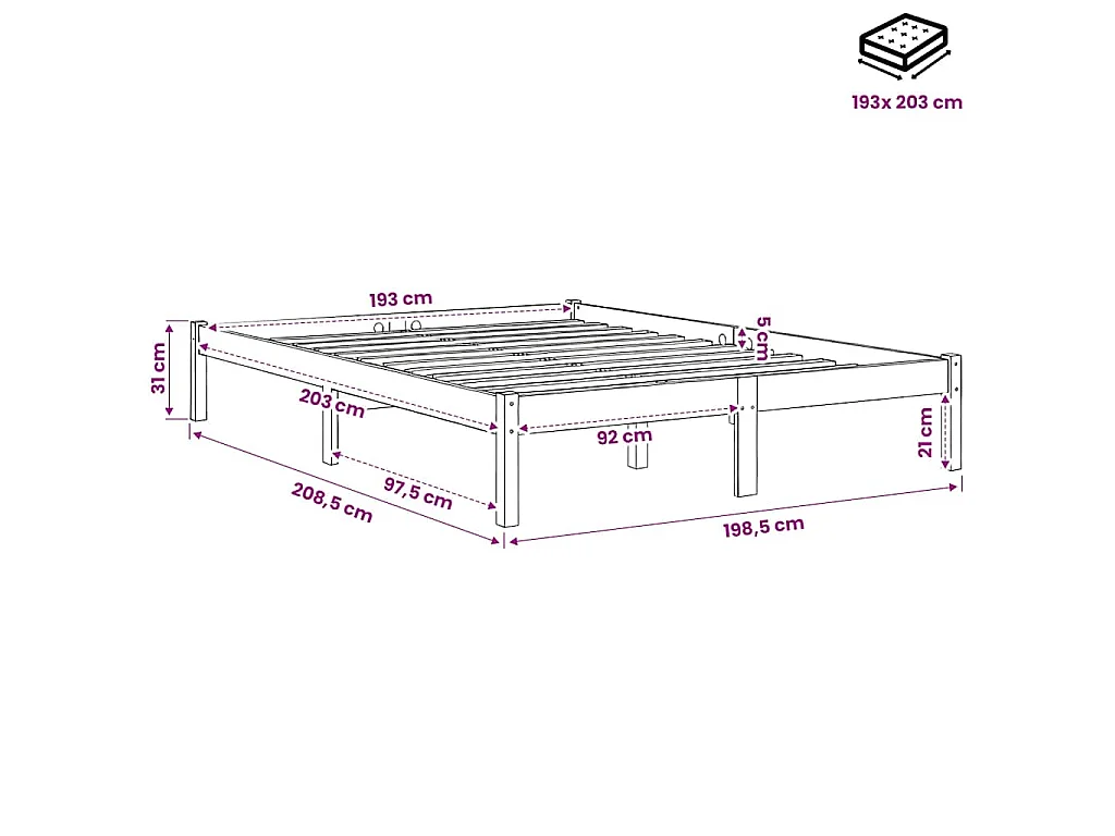Bedframe zonder matras massief grenenhout 193x203 cm kingsize