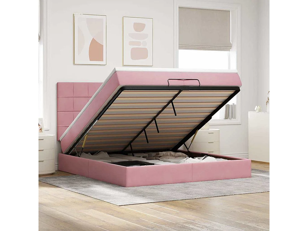 moldura de cama otomana  com colchão rosa 200x200cm Veludo