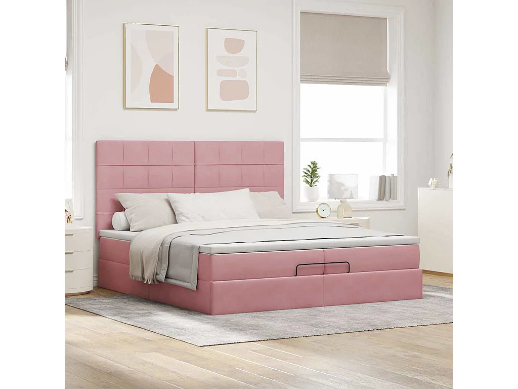Ottoman bed met matrassen en LED's 200x200cm fluweel roze