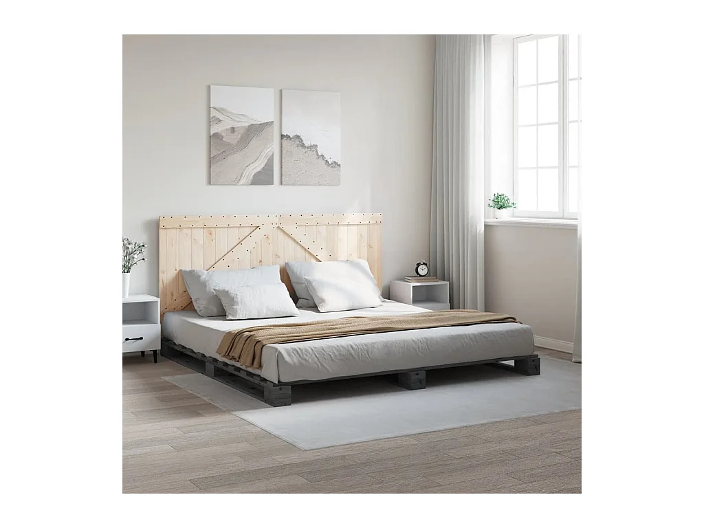 Cadre de lit sans matelas gris 200x200 cm bois massif de pin