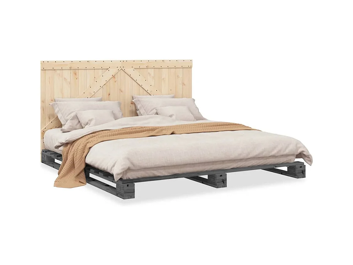 Cadre de lit sans matelas gris 200x200 cm bois massif de pin