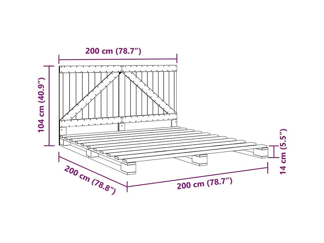 Cadre de lit sans matelas gris 200x200 cm bois massif de pin